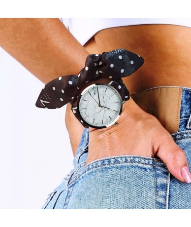 RELOJ PLATA LUNARES BLANCOS